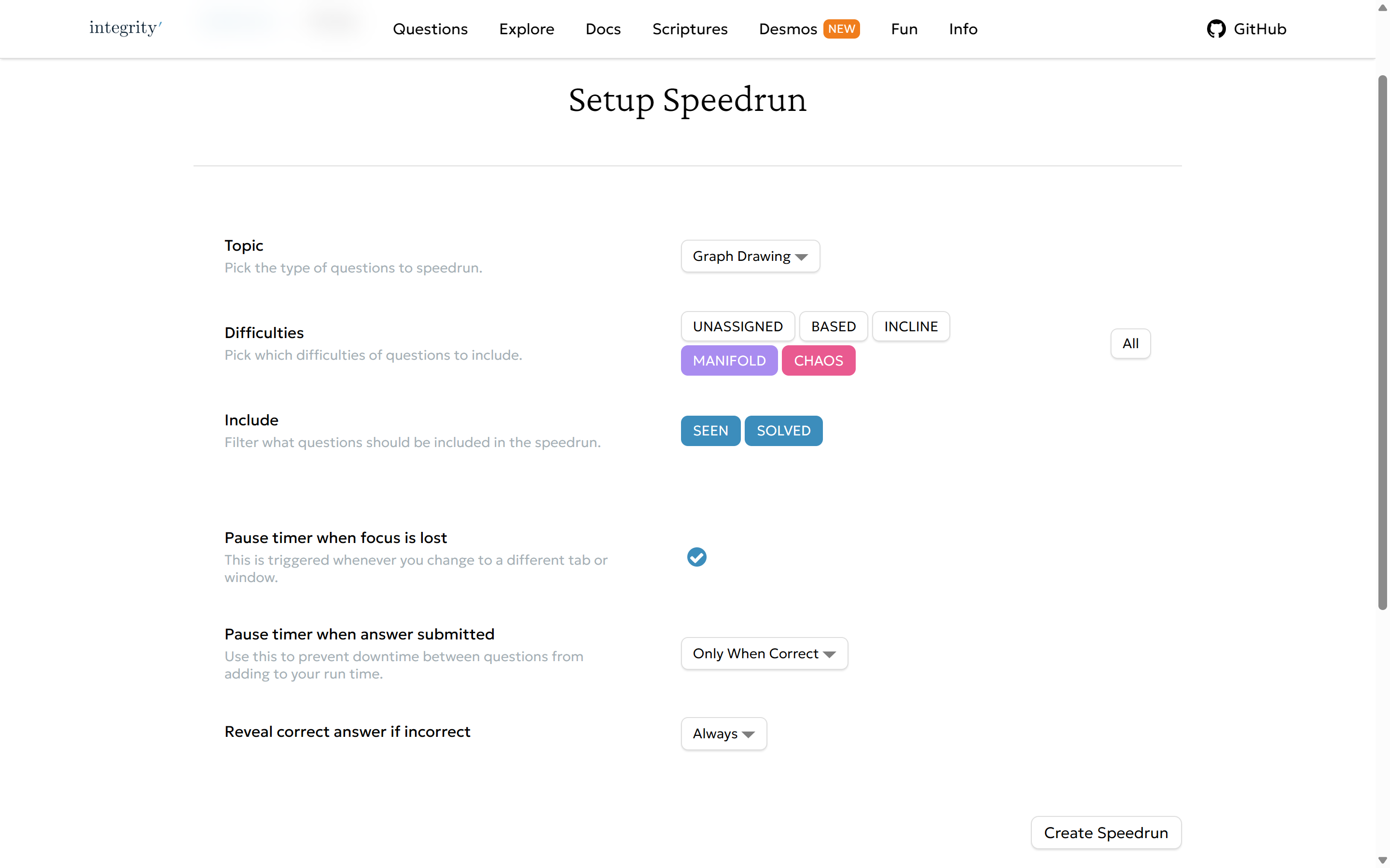 configuring speedrun options